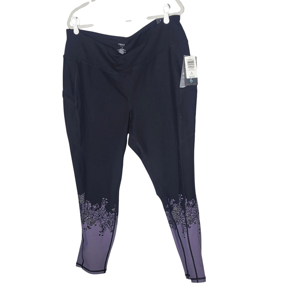 Torrid Womens Active High Rise Leggings Purple Black Leaves Floral Size 3X 22-24